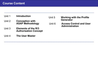 Course Content Unit  6 Access Control and User Administration Unit 1 Introduction Unit 2 Conception with ASAP Methodology ...