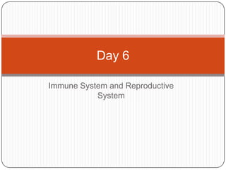 Immune System and Reproductive
System
Day 6
 