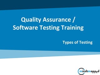 Quality Assurance /
Software Testing Training
Types of Testing
 