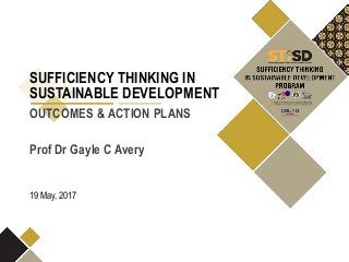 Prof Dr Gayle C Avery
OUTCOMES & ACTION PLANS
19 May, 2017
SUFFICIENCY THINKING IN
SUSTAINABLE DEVELOPMENT
 