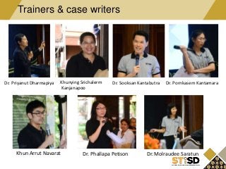 Trainers & case writers
Dr. Pornkasem Kantamara
Khun Arrut Navarat
Dr. Priyanut Dharmapiya
Dr. Phallapa Petison Dr. Molraudee Saratun
Khunying Srichalerm
Kanjanapoo
Dr. Sooksan Kantabutra
 