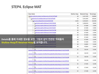  스냅샷	
  파일을	
  더블클릭하면	
  아래와	
  같이	
  메모리	
  상태를	
  확인할	
  수	
  있습니다.
STEP2.	
  Heap	
  Dump
 