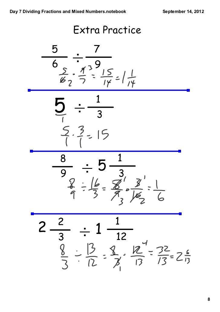 Day 7 dividing fractions and mixed numbers