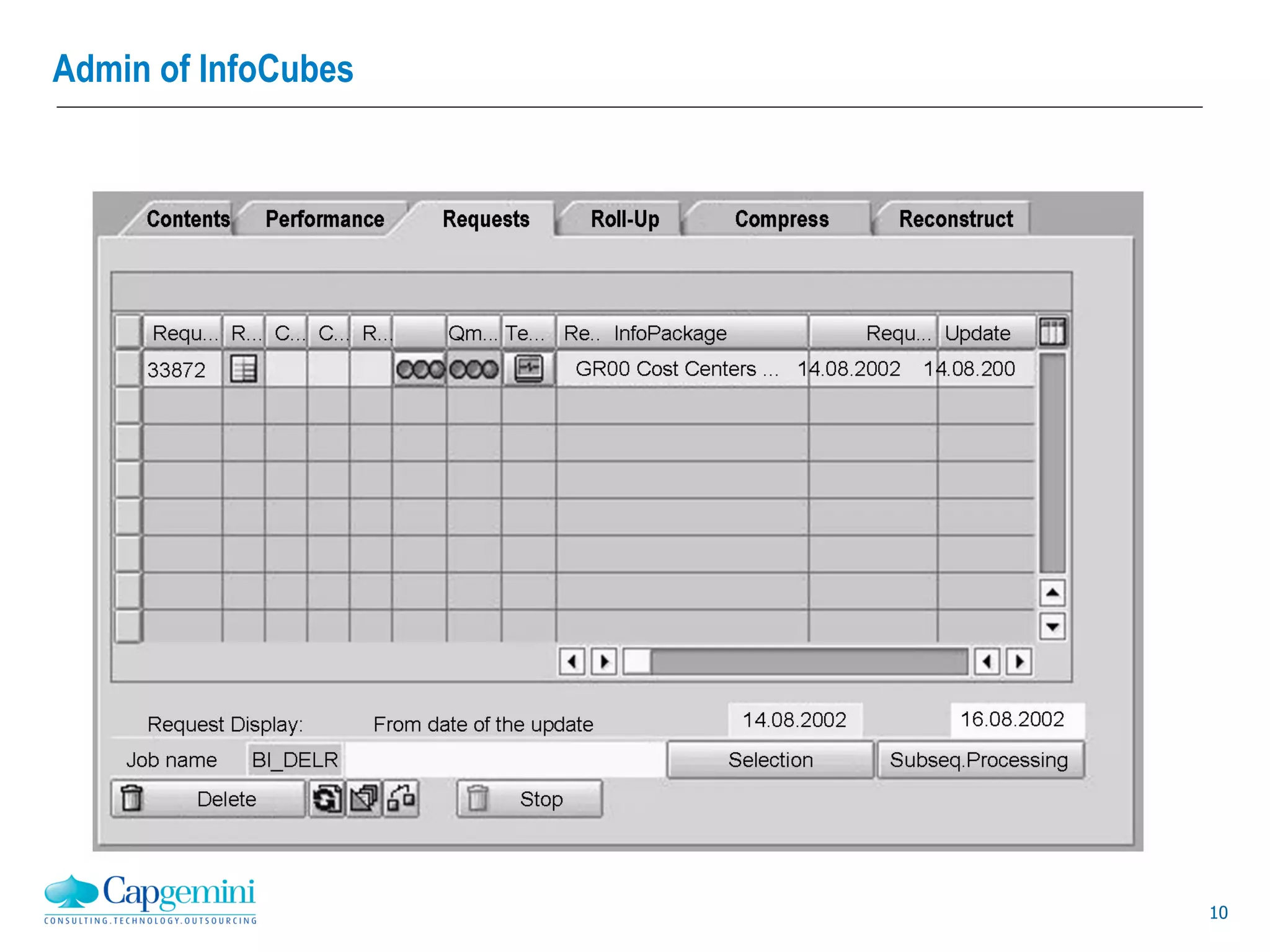10
Admin of InfoCubes
 