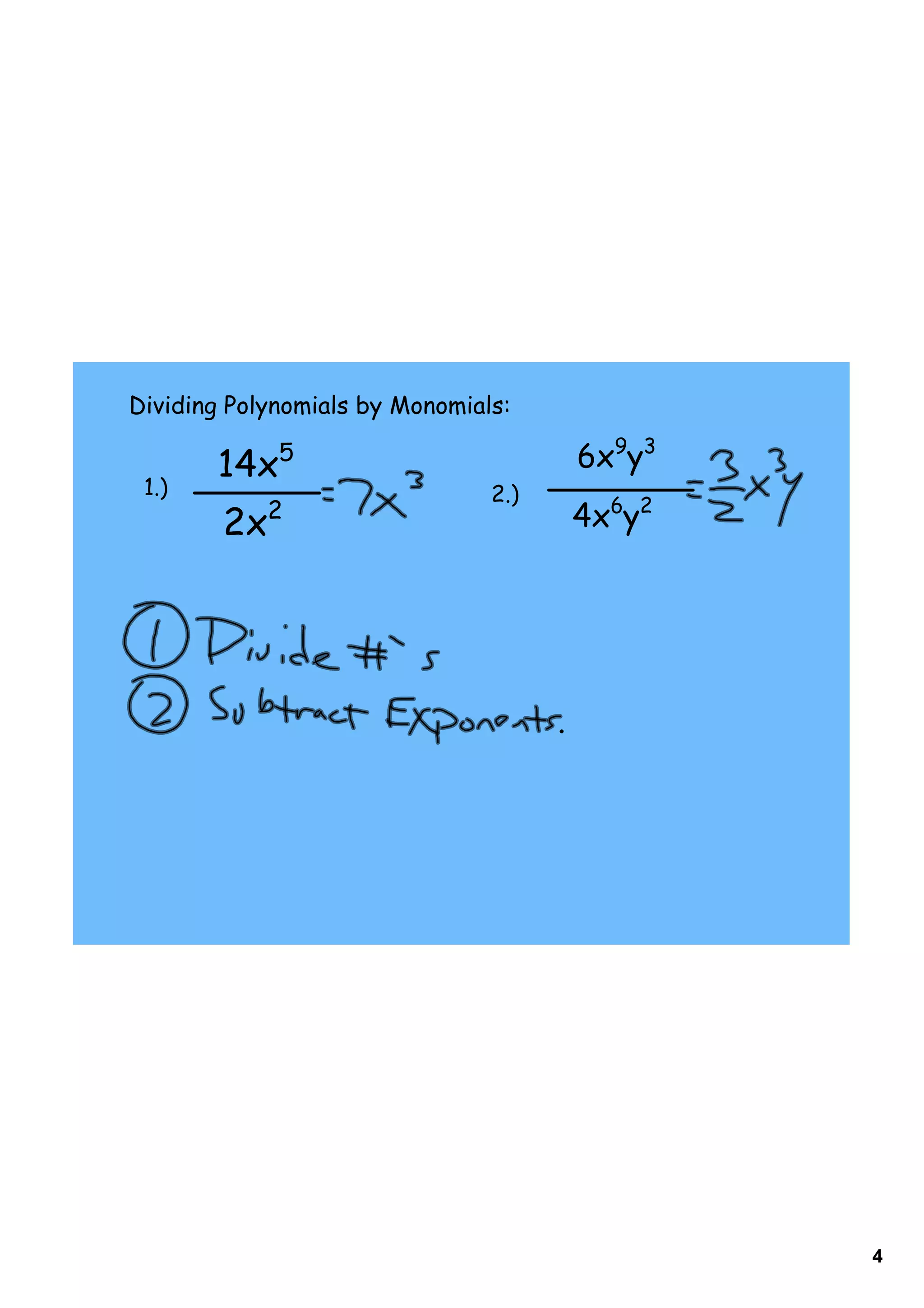 Day 8 dividing polynomials by monomials | PDF