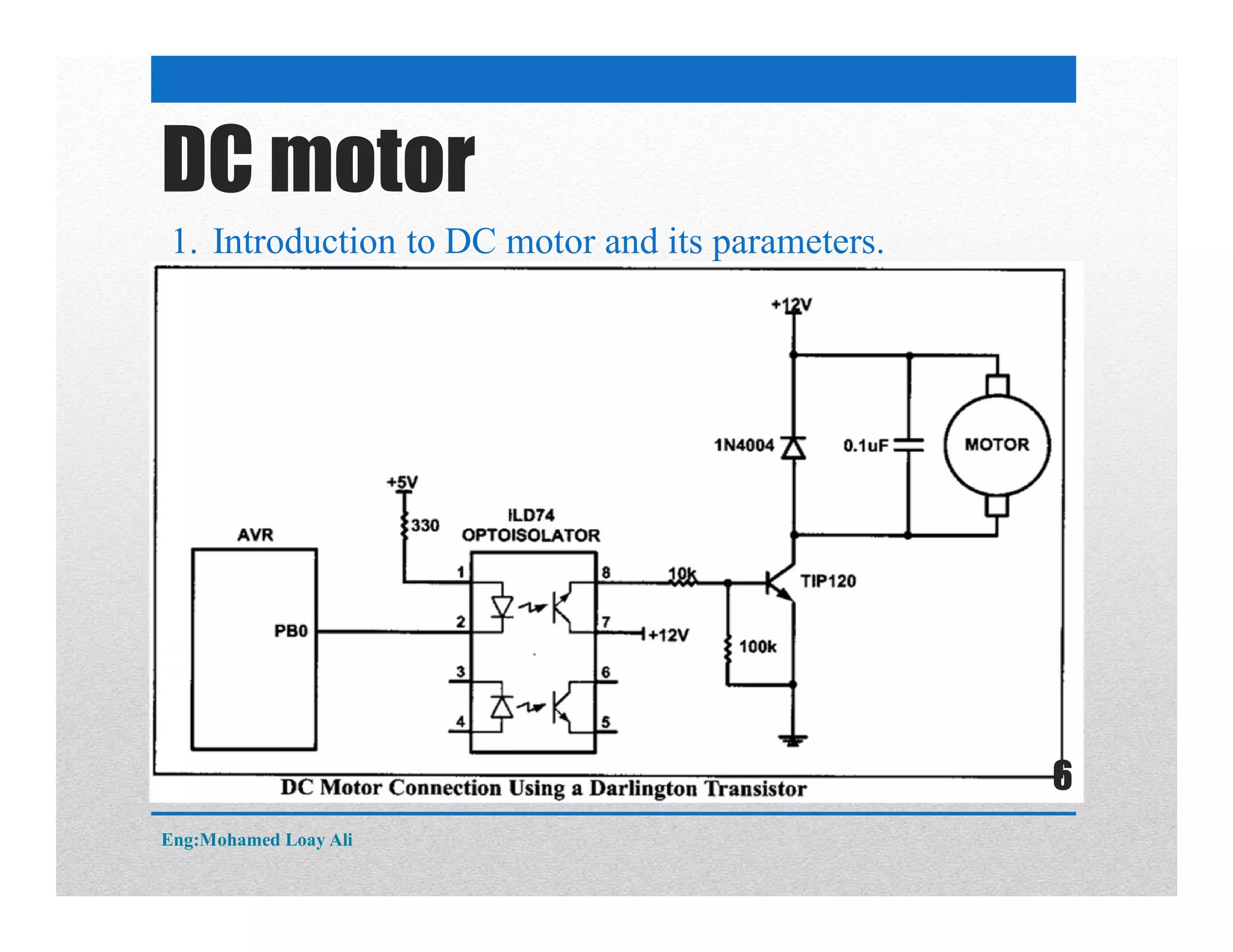 DC motor
1. Introduction to DC motor and its parameters.
Eng:Mohamed Loay Ali
6
 