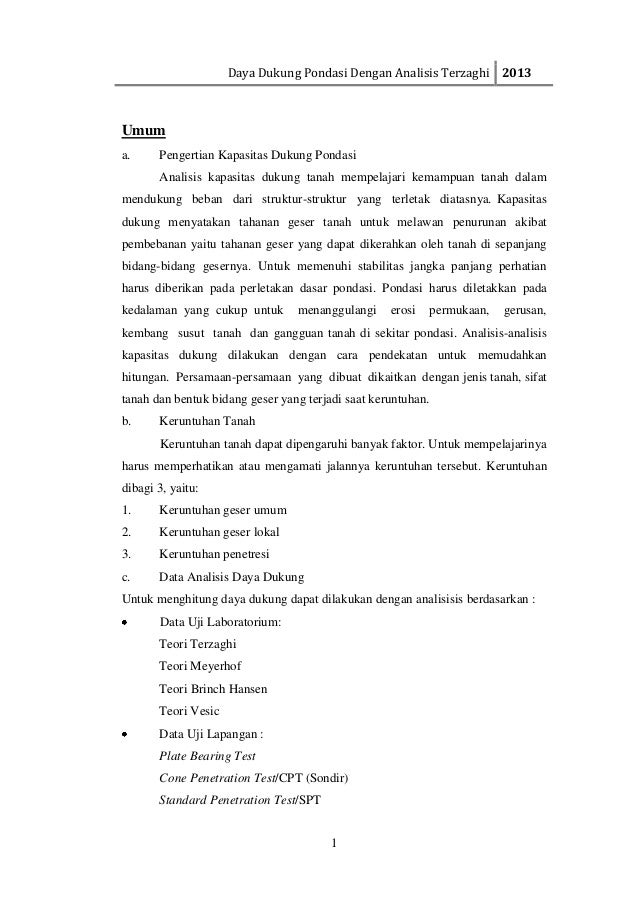 Daya Dukung Pondasi Dengan Analisis Terzaghi