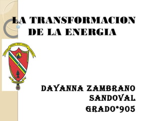 LA TRANSFORMACION
DE LA ENERGIA
DAYANNA ZAMBRANO
SANDOVAL
GRADO*905
 