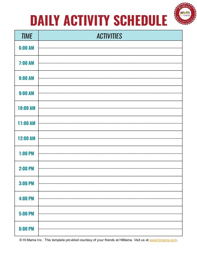 Contoh Schedule Of Daily Activity - Kuvelu Tetseo