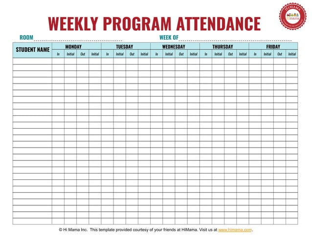 Daycare Sign in Sheet Template - Weekly | PPT