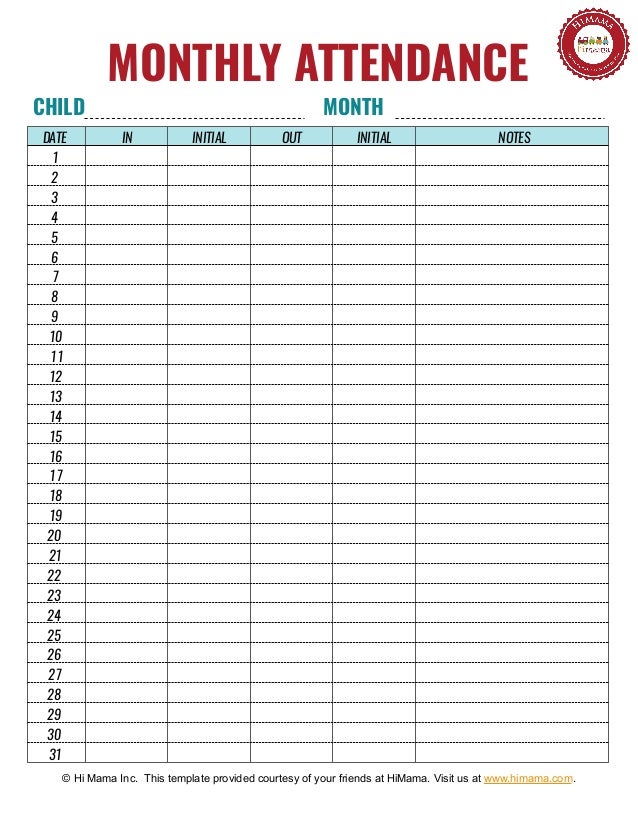 daycare sign in sheet