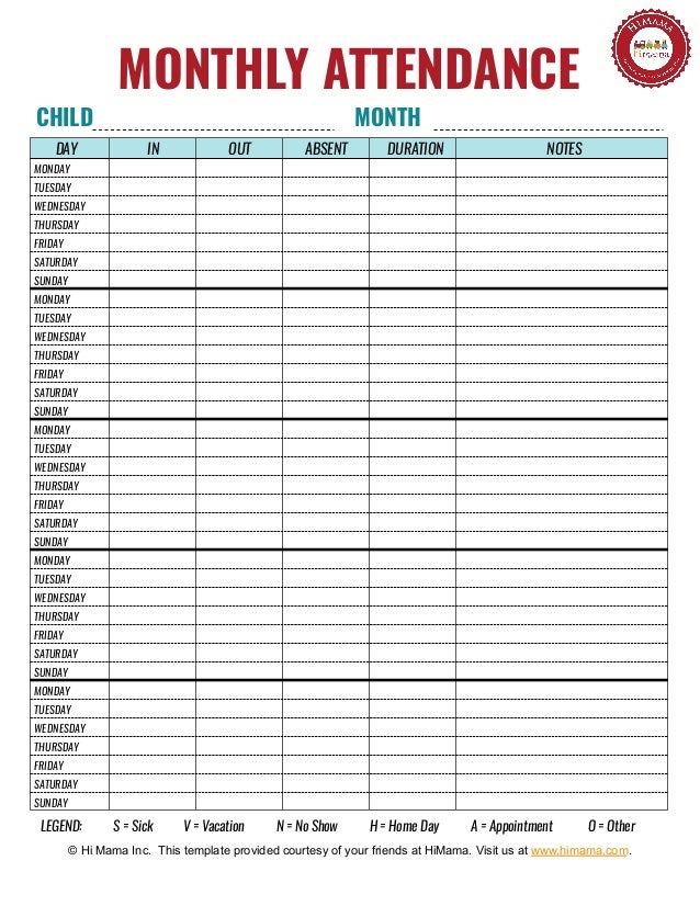 daycare sign in sheet template monthly