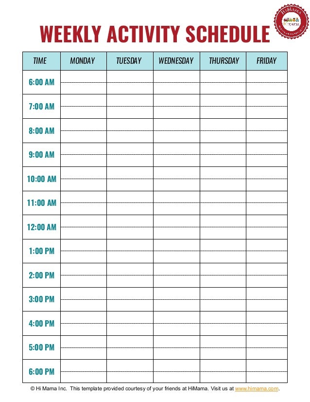 preschool schedule template