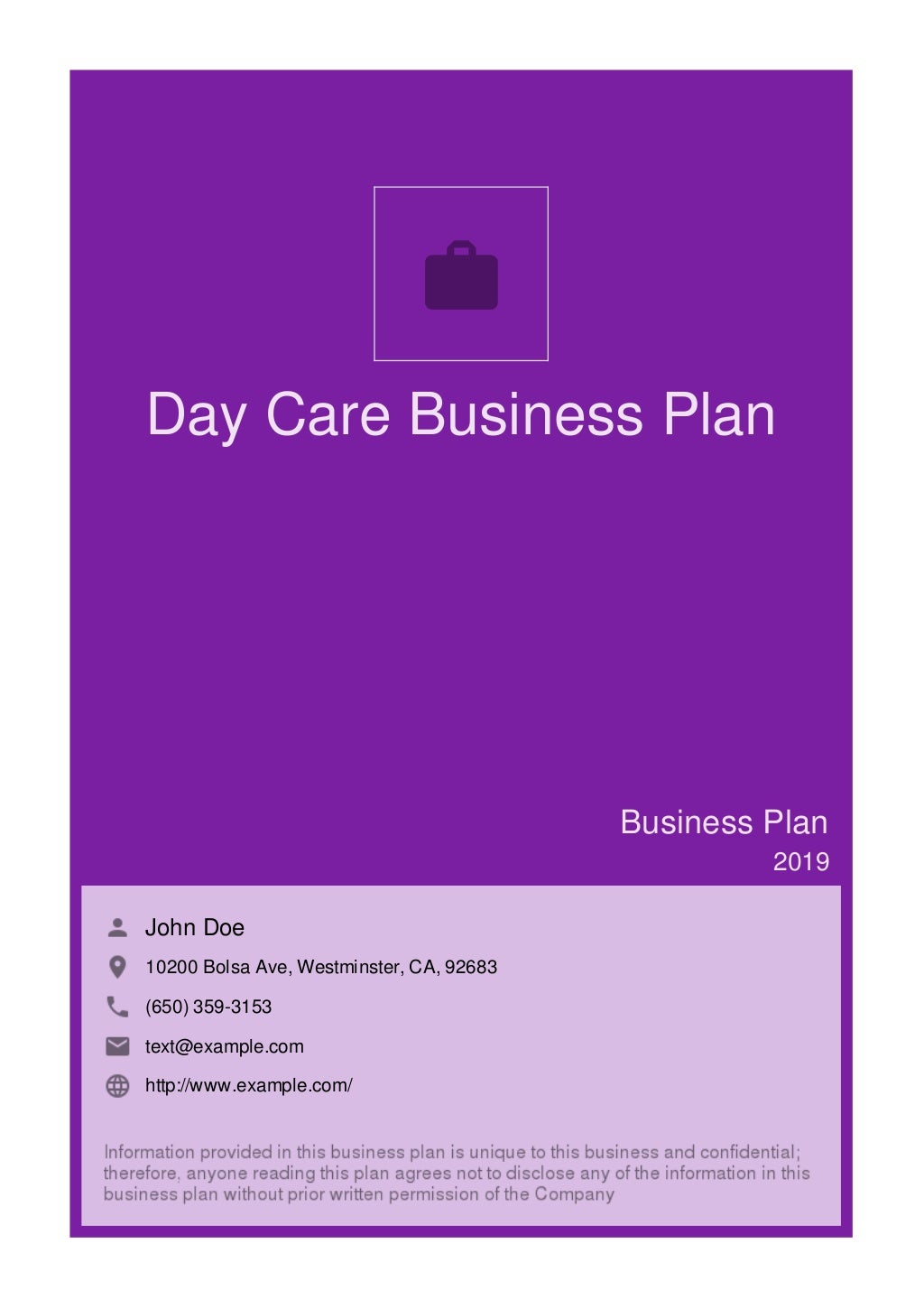 Day Care Business Plan Example