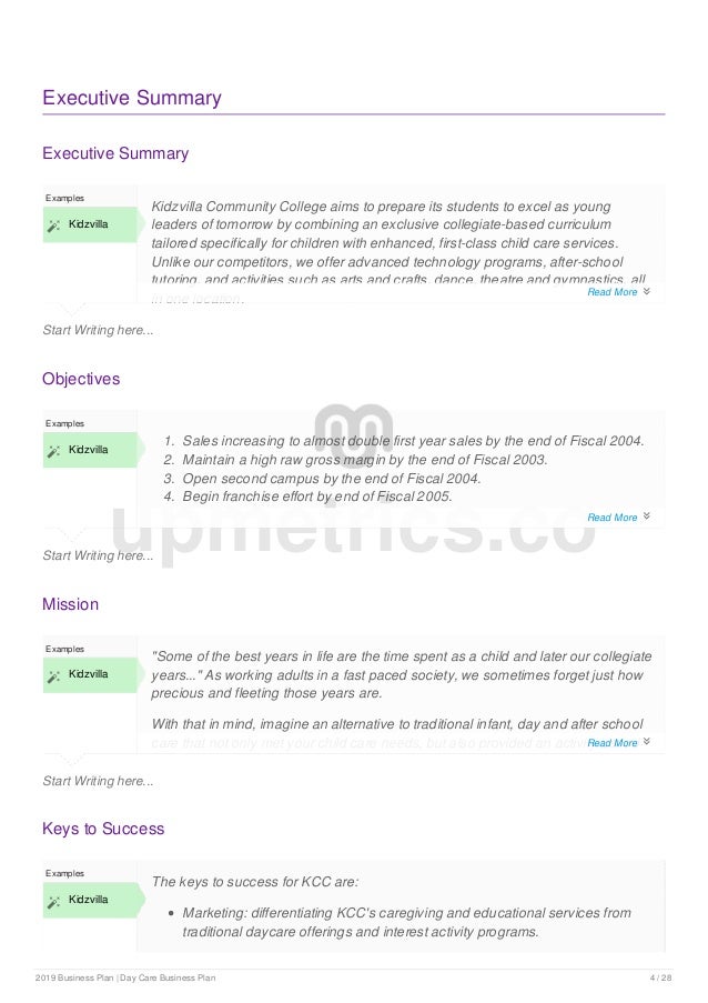 Day care business plan example picture