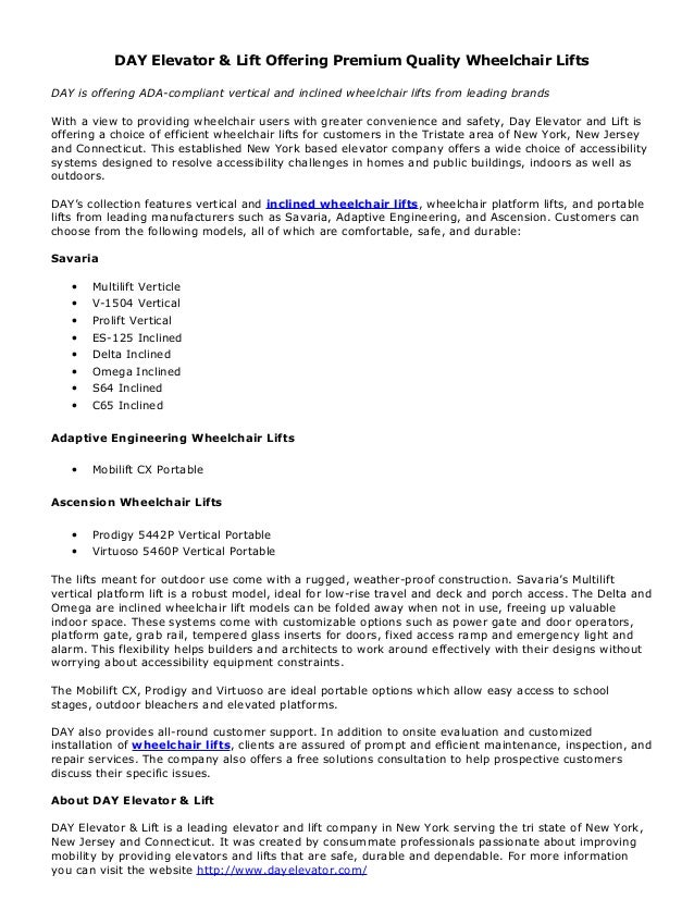 Day elevator & lift offering premium quality wheelchair lifts