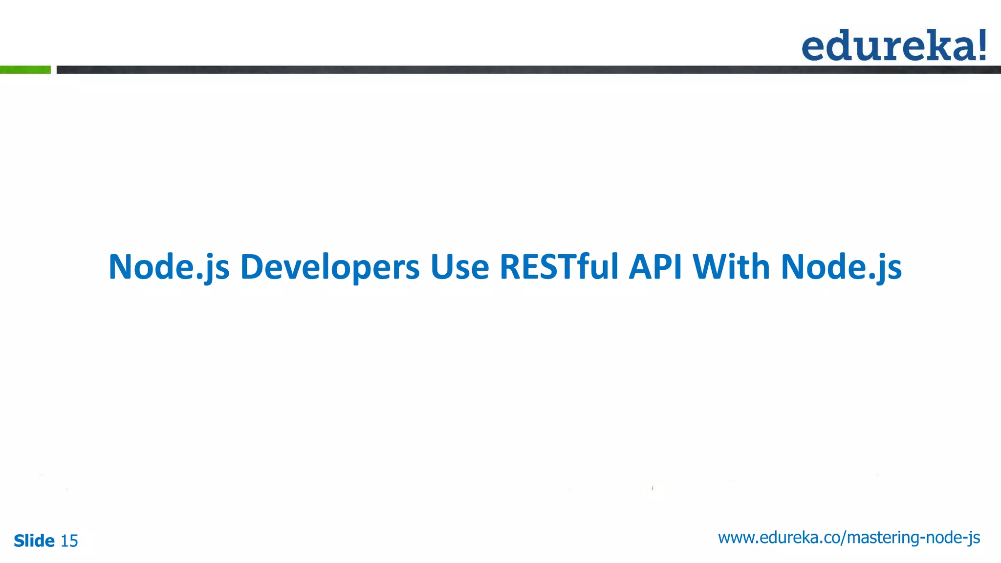 Slide 15 www.edureka.co/mastering-node-jsSlide 15
Node.js Developers Use RESTful API With Node.js
 