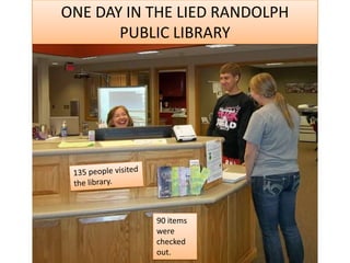 ONE DAY IN THE LIED RANDOLPH
PUBLIC LIBRARY
90 items
were
checked
out.
 
