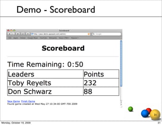 Demo - Scoreboard




                                31

Monday, October 19, 2009             31
 