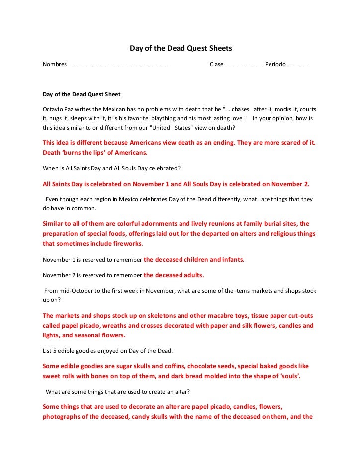 day of the dead work sheets day of the dead quest sheet