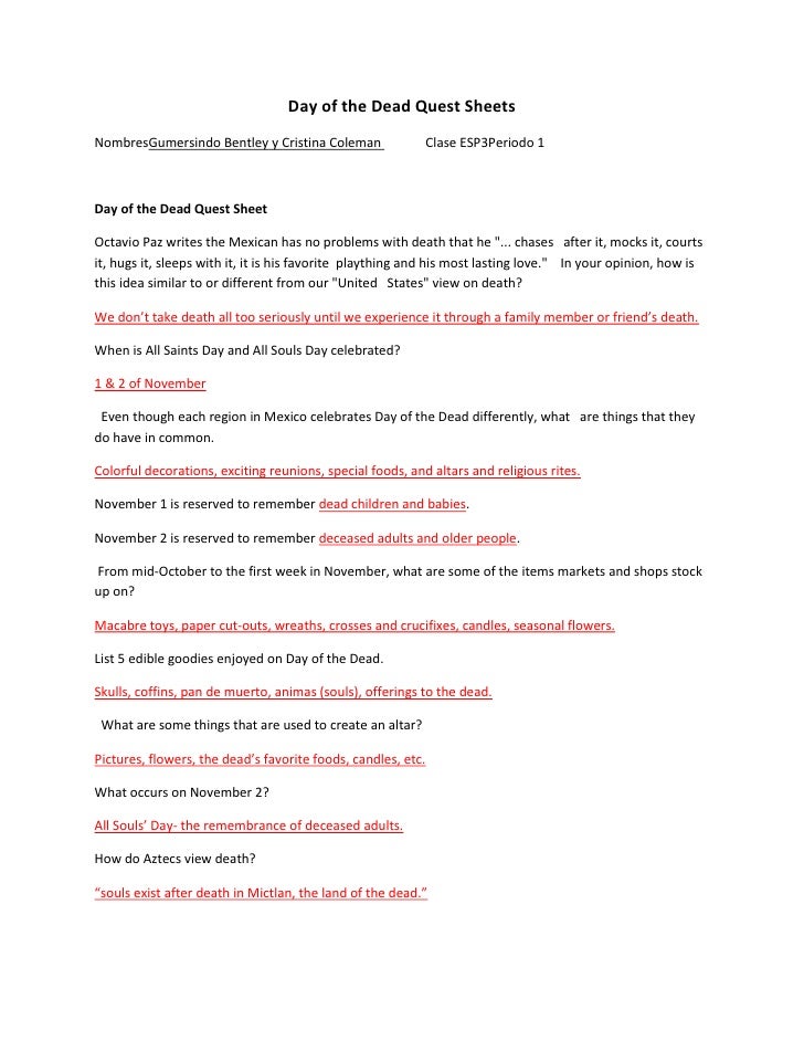 day of the dead work sheets 3 day of the dead quest sheet