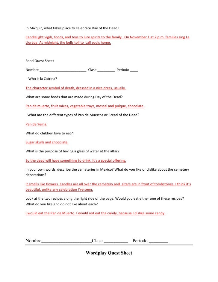 day of the dead work sheets 3 day of the dead quest sheet