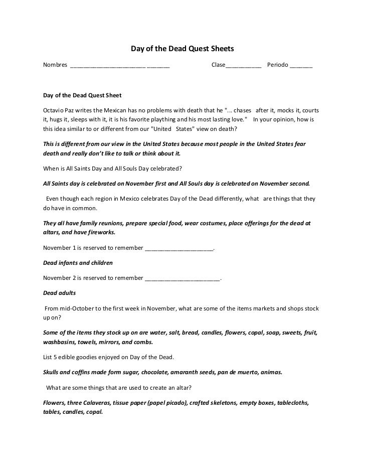 day of the dead work sheets 3 day of the dead quest sheet