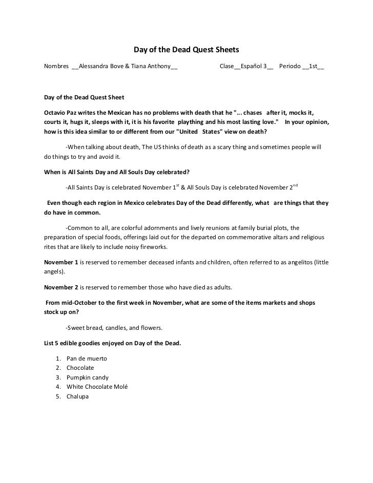 day of the dead work sheets 3 day of the dead quest sheet