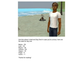 And this where I shall end Day One! In case you're curious, here are
the stats for day one:

Betria – 39
Lute – 35
Rayne – 35
Victoria – 25
Vogue – 10
Angie – 0
Laura – -1

Thanks for reading!
 