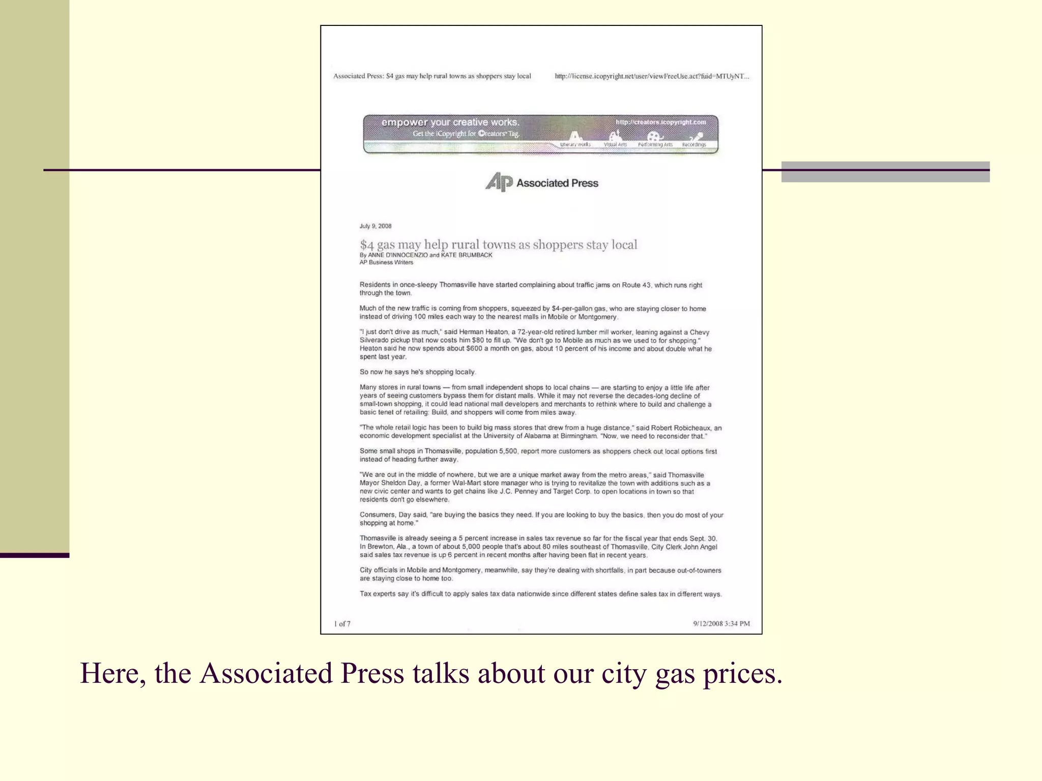 Here, the Associated Press talks about our city gas prices. 