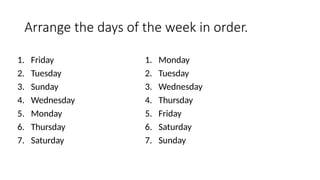 Days and Numbers for beginners English education | PPTX