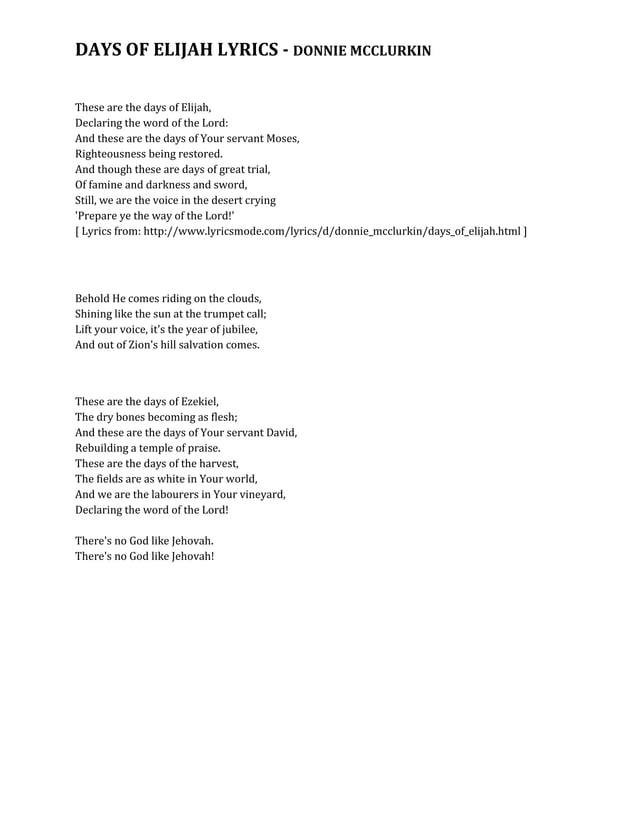 Days of elijah lyrics | DOCX