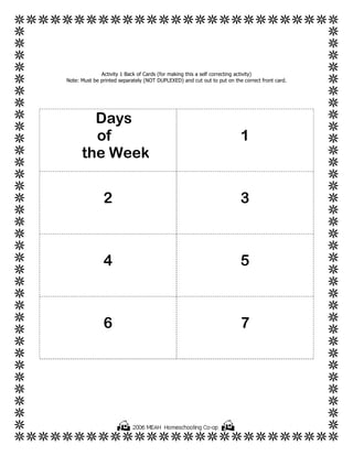 Daysofthe Week Activity Cards | PDF
