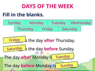 Comprehensive Learning Guide on Days of the Week and Calendar Basics | PPTX