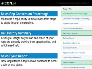 The Ultimate Event for Small Business Success.
Sales Rep Conversion Percentage
Call History Summary
Sales Cycle Report
Mea...
