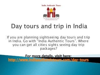 If you are planning sightseeing day tours and trip
in India. Go with “India Authentic Tours”. Where
you can get all cities sights seeing day trip
packages?
For more details, visit here:
http://www.indiaauthentictours.com/day-tours
 