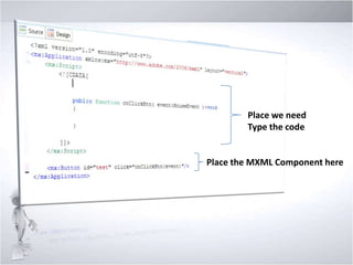 Place we need
Type the code

Place the MXML Component here

 