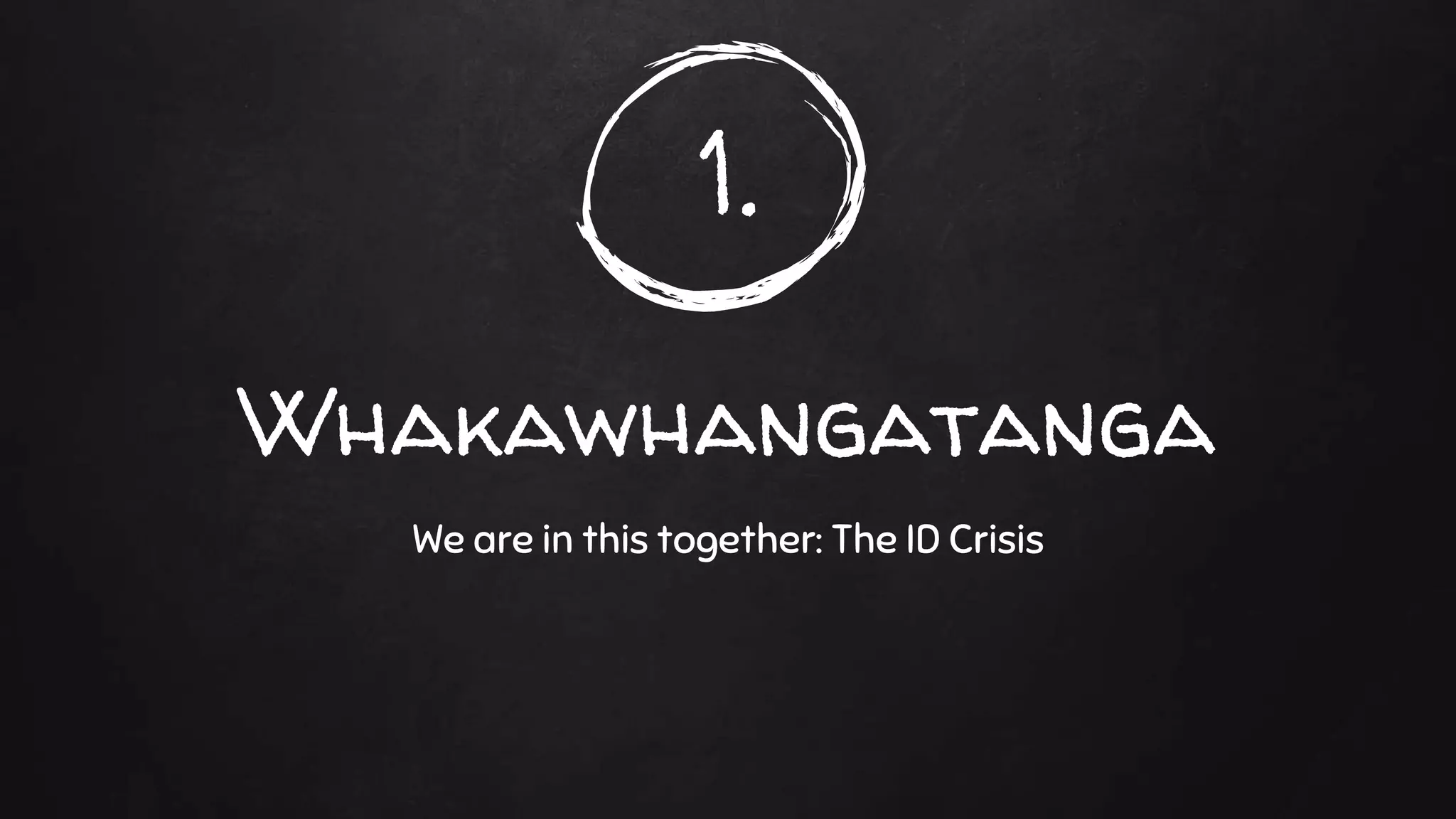 1.
Whakawhangatanga
We are in this together: The ID Crisis
 
