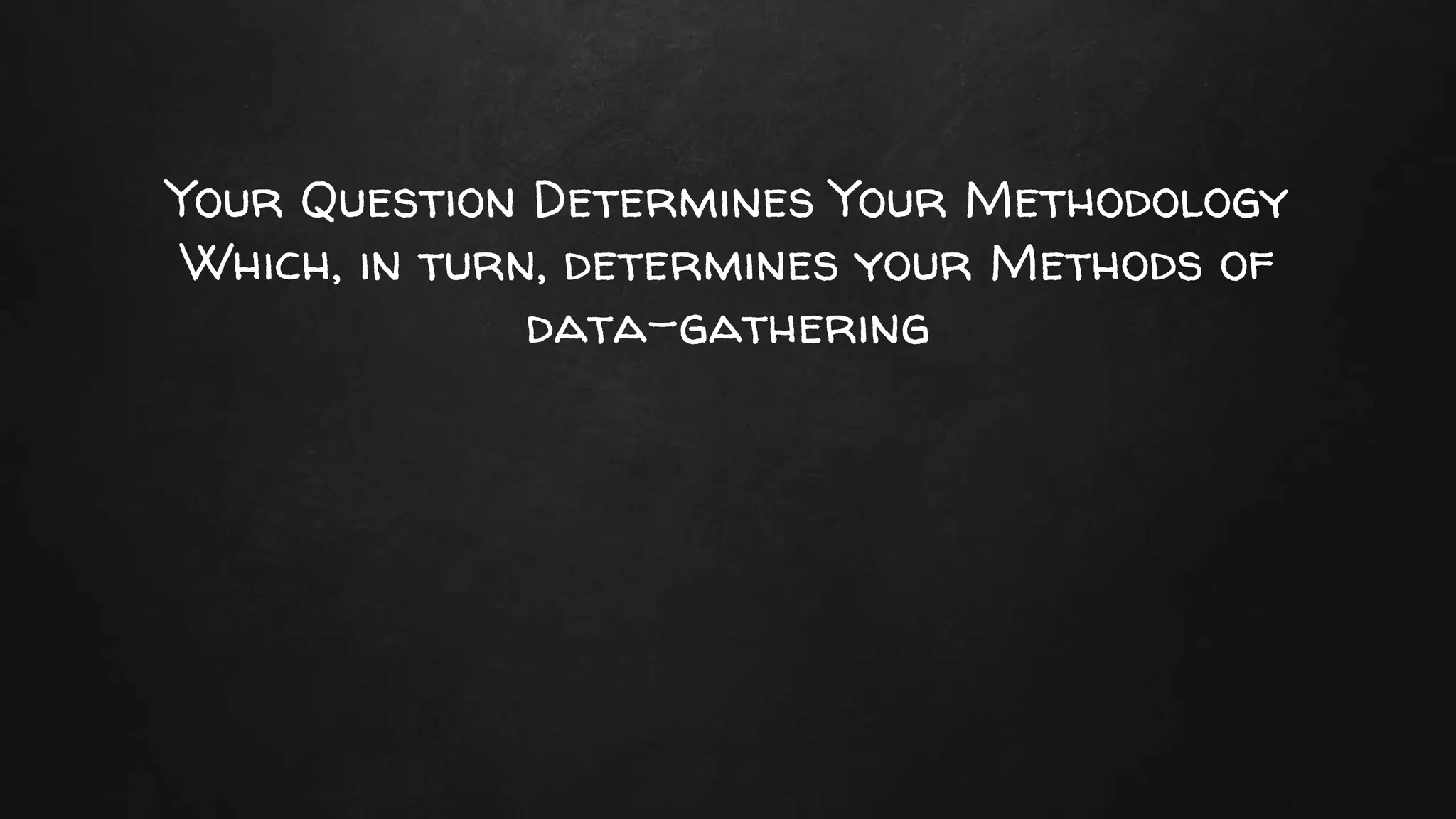Your Question Determines Your Methodology
Which, in turn, determines your Methods of
data-gathering
 