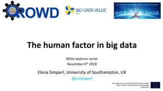 The human factor in big data
BDVe webinar series
November 6th 2018
Elena Simperl, University of Southampton, UK
@esimperl
 