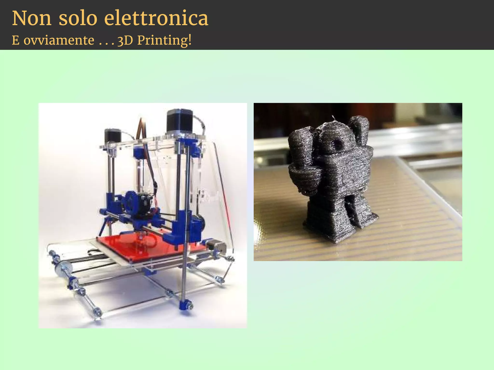 Non solo elettronica 
E ovviamente . . .3D Printing! 
 