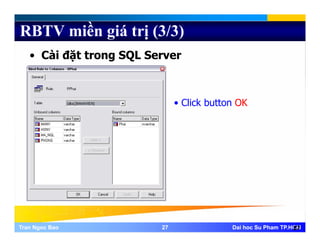 RBTV miền giá trị (3/3)
• Cài đặt trong SQL Server
• Click button OK
Tran Ngoc BaoTran Ngoc Bao 2727 Dai hoc Su Pham TP.HCMDai hoc Su Pham TP.HCM27
 