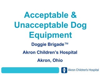 Acceptable &
Unacceptable Dog
Equipment
Doggie Brigade™
Akron Children’s Hospital
Akron, Ohio
 
