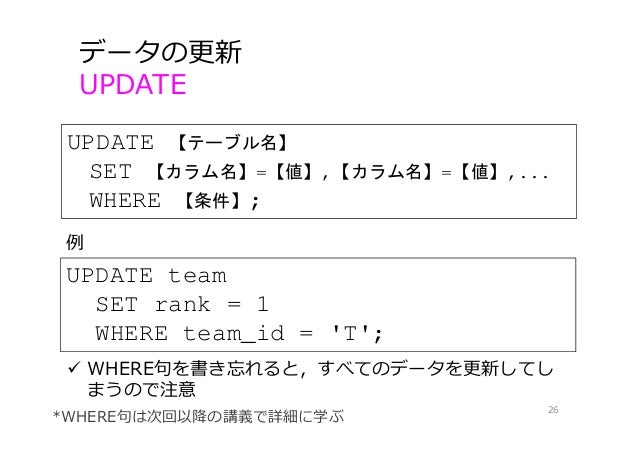 データベース03 - SQL(CREATE, INSERT, DELETE, UPDATEなど)