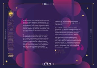 the
light
alive
Histórias
reais sobre
a cultura
Minha história sobre trabalho em equipe conta
sobre o projeto que estou há alguns anos. Um
tempo atrás, o projeto passava por momentos
difíceis e havia uma grande pressão do cliente
para aumentarmos a equipe. Por causa dessa
pressão, fizemos um plano de crescimento junto
ao cliente, deixando bem claro os riscos desse
aumento.
O modelo apresentado previa o crescimento
de, em média, 5 pessoas ao mês. Ao longo
de 6 meses nossa equipe cresceu em 4x, o que
foi muito difícil, como gestor, para manter o
controle e a qualidade do trabalho. Mesmo
assim, entendi que era um cenário natural. As
pessoas precisam de tempo para se adaptar
e eu sempre acreditei que os resultados
viriam. Depois de 6 meses de muito trabalho
e adaptação, os resultados começaram a
aparecer. Nosso indicador de bugs desceu de
12% para 8%.
Esse trabalho começou a dar resultados
fantásticos. Em resumo, daquele momento em
diante nosso time cresceu e melhorou muito em
produtividade. Hoje somos em 52 pessoas e
nossa taxa de retrabalho é menor que 5%.
Vejo essa história como um exemplo de
trabalho em equipe e resiliência. Acreditar no
time com a intenção de fazer o melhor trabalho
possível e confiar em nossa organização para
trazer resultados foi essencial para chegarmos
aonde o projeto está hoje, com uma equipe
focada e muito engajada.
f a g n e r
d e m e l o
 