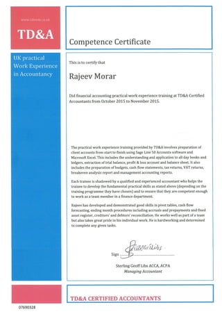 Td and A Competence Certificate