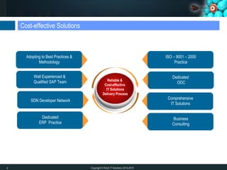 Cost-effective Solutions
Copyright © Krish IT Solutions 2014-2015
Reliable &
Cost-effective
IT Solutions
Delivery Process
ISO – 9001 – 2000
Practice
Dedicated
ODC
Adopting to Best Practices &
Methodology
Well Experienced &
Qualified SAP Team
SDN Developer Network
Dedicated
ERP Practice
Comprehensive
IT Solutions
Business
Consulting
9
 