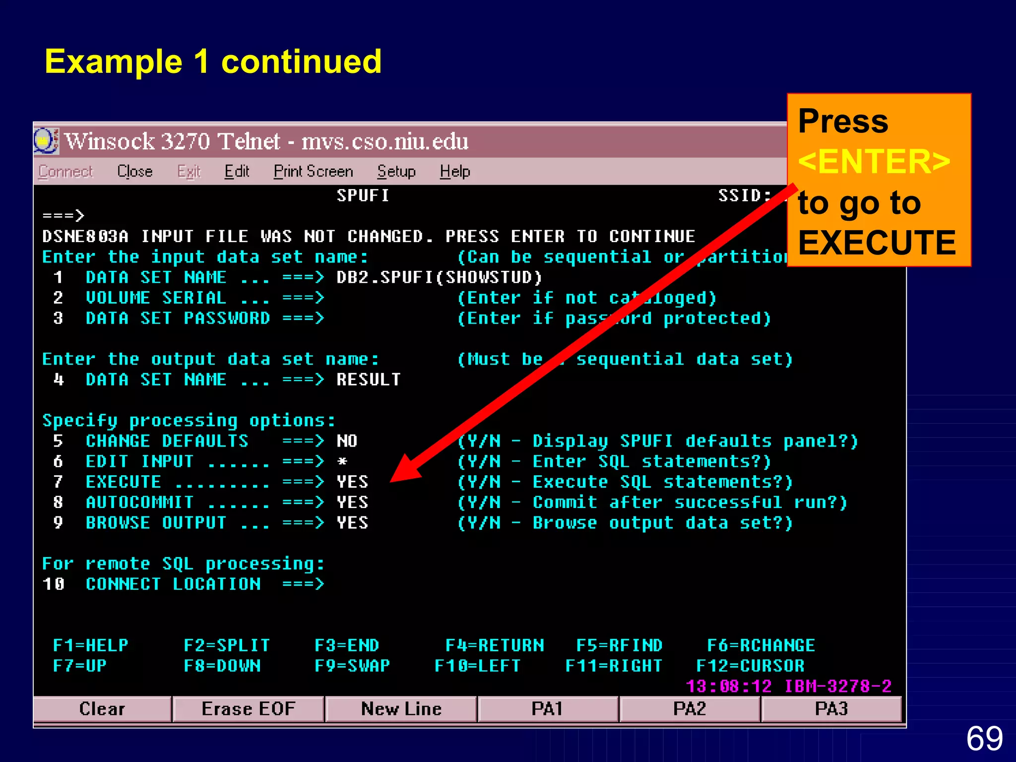 Press  <ENTER>  to go to EXECUTE Example 1 continued 