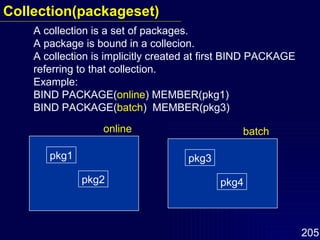 A collection is a set of packages. A package is bound in a collecion. A collection is implicitly created at first BIND PACKAGE referring to that collection. Example: BIND PACKAGE( online ) MEMBER(pkg1) BIND PACKAGE( batch )  MEMBER(pkg3) Collection(packageset) online pkg1 pkg2 batch pkg3 pkg4 