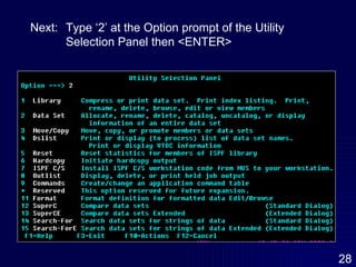 Next:  Type ‘2’ at the Option prompt of the Utility  Selection Panel then <ENTER> 